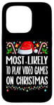 Coque pour iPhone 15 Pro Les plus susceptibles de jouer à des jeux vidéo sur des pyjamas amusants de Noël