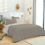 Univers Decor - Pack complet 6 pièces Taupe/Lin réversible housse de couette pour lit 180 x 200 cm 'King size'