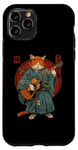 Coque pour iPhone 11 Pro Chat samouraï japonais jouant de la guitare