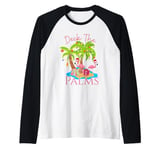 Deck The Palms Trees Christmas Lights Flamingos Coastal Raglan Baseball Tee