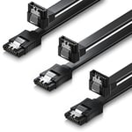 deleyCON 3x 0,5m SATA III S-ATA 3 Câble de Données HDD SSD Câble de Raccordement Câble de Connexion Un Clip en Métal 6 Gb/s 1x Fiches Droites 1x 90° de Type L - Noir