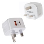 Maplin 2 Port USB Wall Charger 1x USB-A & 1x USB-C 20W PD QC 3.0 High Speed, for iPhone 15/14/13/12/11/SE/X/XS/XS MAX/XR/8, Samsung Galaxy, Pixel, Xiaomi, One Plus, Huawei and more