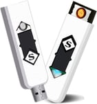 Briquet électronique, briquet rechargeable USB, briquet électrique intelligent, briquet à allumage double face, briquet plasma coupe-vent, sans flamme, pour hommes, cadeaux pour père (blanc)