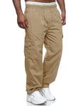 Jolicloth Mens Cargo Trousers Lightweight Cotton Casual Jogger Elastic Waist Drawstring Outdoor Work Pants with Pockets Khaki L