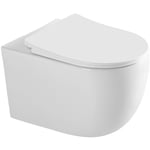 Horow - Cuvette wc Suspendu sans Rebord avec Charniere Abattant Soft-Close - Toilette Suspendu en Céramique Blanc - Chasse d'Eau Directe et sans