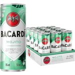 BACARDÍ Mojito, Ready-To-Drink Pre-Mixed Cocktail Can, Made with BACARDÍ Carta Blanca Rum and Mixed with Lime and Mint, 5% ABV, 25cl / 250ml x 12