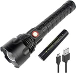 Lampe Torche LED Rechargeable Étanche, Puissante 10000 Lumen Lampe de Poche Portable LED 5 Modes, Zoom télescopique pour Camping, Randonnée, D'urgence (10000mAh 26650 Battery Incluse)