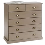 Idimex - Commode de chambre paris avec 6 tiroirs en pin massif lasuré taupe - Taupe