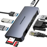 Hub USB C, Adaptateur 10 en 1 en Aluminium avec Alimentation de 100W, Ethernet RJ45/HDMI 4K/VGA/3 Ports USB 3.0/SD/TF, dongle USB C pour MacBook Pro/Air Thunderbolt 3 Multiport Dock USB Type C