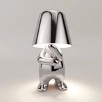 Sängbordslampa med touch, guld Thinker-lampa skrivbordslampa sladdlös uppladdningsbar bärbar dekorativ Nig Silver-WELLNGS Silver B