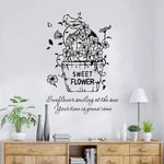 UYEDSR Stickers Muraux Fleur Douce Sticker Mural Fleurs Panier Autocollant Mural Plante Pot Oiseau Mural Maison Chambre décor Fleurs Vinyle Art 57x81cm