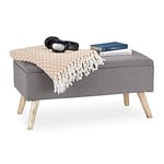 Relaxdays Banc de Rangement, rembourré, Pieds en Bois, Coffre avec revêtement en Tissu 39,5 x 79,5 x 39 cm, Gris Clair