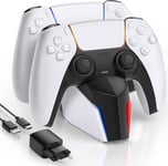 Chargeur Manette Ps5, Station De Chargement Avec Adaptateur Compatible Avec Manettes Dualsense Playstation 5, Support Double Usb De Charge Rapide Avec Indicateur Led Pour Manette Ps5, Blanc