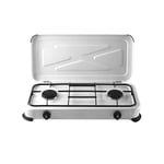 Wintem Cuisinière à gaz GPL Blanc 2 feux avec couvercle anti-poussière - Portable idéal pour l'extérieur, pique-nique ou camping - Pieds antidérapants pour une stabilité pendant la cuisson et des