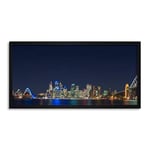 David Iliff Panorama Sydney Harbour Bridge Night Photo left Framed Wall Art Print Long 25X12 Inch