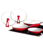 Mediashop Lot de 2 poêles Magic Premium 28 cm + 24 cm avec couvercle + poêle de 20 cm avec poignée amovible en céramique thermique compatible avec toutes les plaques de cuisson M8603 Red