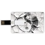 8G USB Flash Drives Credit Card Shape Ying Yang Memory Stick Bank Card Style Grunge Cracked Yin Yang Sign on the Wall Graphic Art Union Asian Zen Design,Black and White Waterproof Pen Thumb Lovely Ju