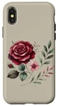 Coque pour iPhone X/XS Rose bordeaux et feuillage floral rose poudré