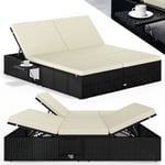 Casaria - Chaise longue xl extrémités réglables bain de soleil 2 places polyrotin chaise d'extérieur confortable transat Noir crème