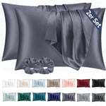 Vielit 2 Pack Satin Pillowcase for Hair and Skin,Soft as Silk Pillowcases for Hair and Skin,Easier Care than Silk Pillow Case Blue Purple Pillowcases for 40x60cm Pillow Envelope & 2 Scrunchies