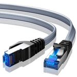 BUSOHE Cat 8 Câble Ethernet 3 Mètres, Câble Réseau LAN Gigabit RJ45 Plat Haut Débit, Tressé Cable Internet 40Gbps 2000Mhz Compatible avec PC, Routeurs, Modems