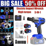 21V Cordless Electric Impact Wrench Gun 1/2'' Driver 3000mAh Battery & Sockets