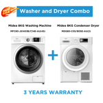 Midea 8kg White Laundry Combo  - 8KG Front Load Washing Machine + 8kg Condenser Dryer - Combos - MFC80-JS1403B/C14E-AU(45)+MDG80-C05/B05E-AU(2)