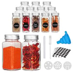 Zstar Lot de 12 pots à épices carrés avec saupoudreur, 120 ml, organisateur d'épices avec étiquettes, entonnoir, brosse de nettoyage, pots à épices pour cuisine, tiroir, étagère à épices, camping (12)