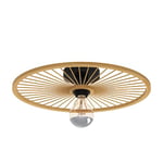 EGLO Luminaire plafonnier Leominster, lampe de plafond ronde pour salon et couloir, métal noir et bambou naturel, douille E27, Ø 45 cm
