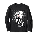 Funny Bigfoot Christmas Loch Ness Santa Hat Snowflakes Xmas Long Sleeve T-Shirt