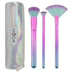 MODA Royal & Langnickel Lot de 4 pinceaux de maquillage avec pochette, avec ventilateur, tampon et micro-brosses brillantes, rose sarcelle Ombre