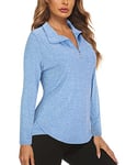 Gemulate Pilates Clothing for Women UK Long Sleeve Polo Shirts Womens Ladies Apparel Yoga Biking Daily Tops Casual Wear Aline Soft Shirts Blue XX-Large