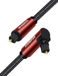 SOUNDFAM Right Angle Optical Cable 8M, 90 Degree Optical Audio Cable with 360° Rotate Right Angle Plug for Soundbar TV - Wine Red