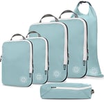 Compression Packing Cubes for Travel - Luggage and Backpack Organizer Packaging Cubes for Clothes (Dusty Teal and White, 6Piece), Dusty Teal and White, 6Piece