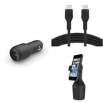 Belkin Premuim Car Bundle(37W Dual Port Fast Car Charger & USB-C to USB-C 1m charging cable & Car Cup Mount)