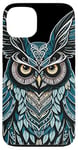 Coque pour iPhone 13 Illustration de chouette bleue originale Boho Nouveau Art