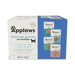 Applaws Nourriture Humide 100% Naturelle pour Chat, Multipack de Poches Sélection de Poissons en Bouillon - Pack de 24 Poches de 70g