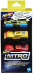 Nerf Nitro Foam Cars  Pack of 3 (Green Camo / Yellow w Red Stripe / Red) E1235