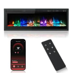 M.C.Haus Electric Fireplace Insert Wall Mounted Freestanding Heater Metal Panel Heater Colorful Flame Remote Phone Control with Crystal&Log, 900W/1800W (40"/102cm, Smart WIFI)