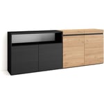 Buffet salon et cuisine, Meuble de Rangement, Commode, 200x75x35cm, 4 Portes, Meuble chaussure, Style moderne, Chêne et noir - Skraut Home