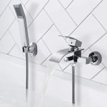 Skecten - Mitigeur Bain Robinet de Baignoire Cascade avec Pommeau de douche Economie d'eau Laiton Chrome pour Salle de bain