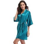 GROPC Robe De Chambre Satin Femme,Saint Valentin Sexy Vêtements De Nuit Soie Soyeux Col en V Babydoll Robe Mariée Robe Peignoir Kimono Chemises Vêtements De Nuit pour Amis Cadeaux,Bleu,L