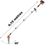 Élagueuse thermique sur perche avec tête orientable, 52 cm3, 3 CV, longueur 4.15