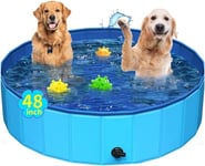 Foldable Dog Pool, Hard Plastic Dog Swimming Pool, Collapsible Pet Pool, Potable Outdoor Pet Bathing Tub for Small or Medium Dogs and Cats (Blue, 120 x 30cm)