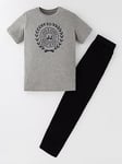 Jack & Jones Junior Boys Athens Short Sleeve Tshirt And Pants Lounge Set - Light Grey Melange, Grey, Size 8 Years