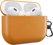 Coque Pour Apple Airpods Pro 2e Génération 2022 - Case Boîtier Simili Cuir - Etui Skin Vegan Leather - Housse Protection Marron Clair