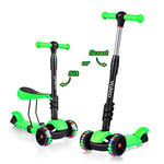 YOLEO Trottinette avec Siège 3 en 1, Trottinette 3 Roues Plateau Antidérapant LED, Patinette réglable en Hauteur Trottinettes, Idéal pour Les Enfants de 2 a 8 Ans