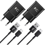 2 st snabba laddare, 1,5 m kabel, kompatibel med Samsung Galaxy S22 S21 S20 S8 S10 S9 Plus Note 7 8 9 10 A53 LG, HTC 2-pack/black