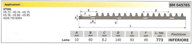Lame Inférieur Stihl Taille-Haies Hs 72 74 75 76 80 85 045785