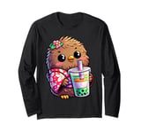 Kiwi Bird Drinking Bubble Tea Japanese Kimono Long Sleeve T-Shirt